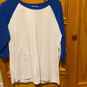 Blue and white baseball tee